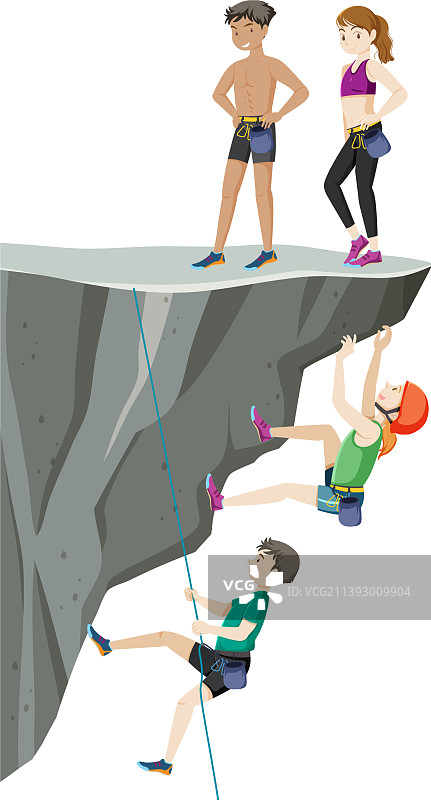 白色背景上的悬崖攀岩者图片素材