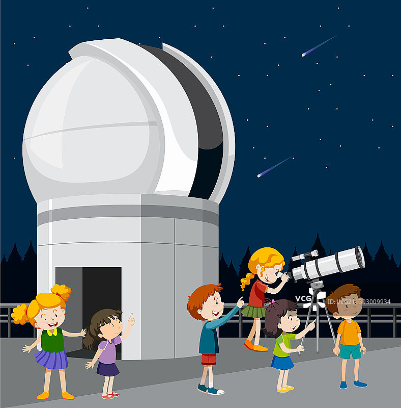 孩子们看星星的天文主题图片素材