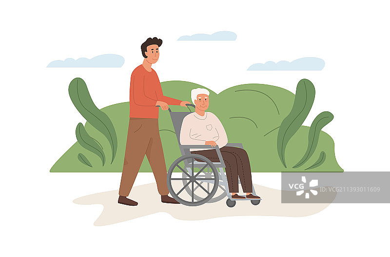 护理员和坐在轮椅上的老人图片素材