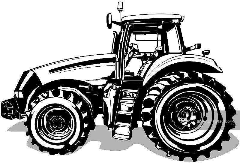 农用拖拉机侧视图绘画图片素材