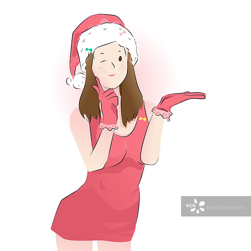 漂亮女孩的可爱圣诞老人Cosplay扁平风格图片素材