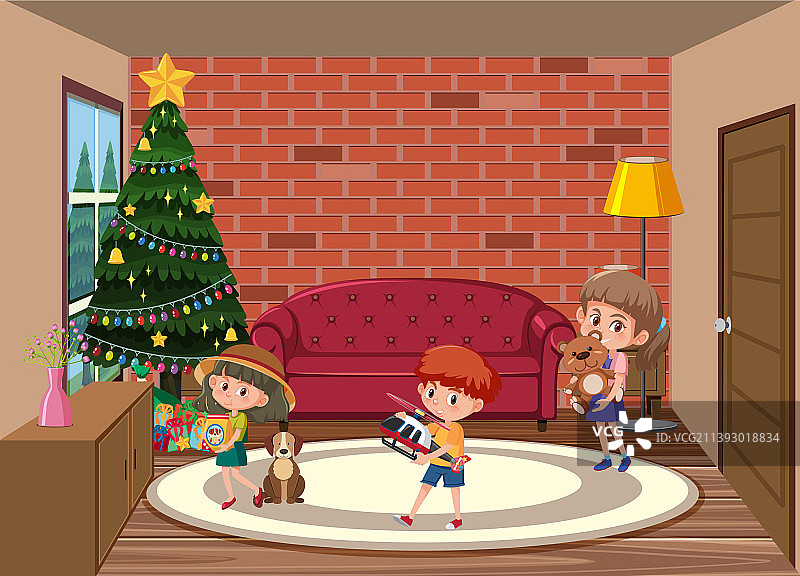有儿童卡通人物的客厅场景图片素材