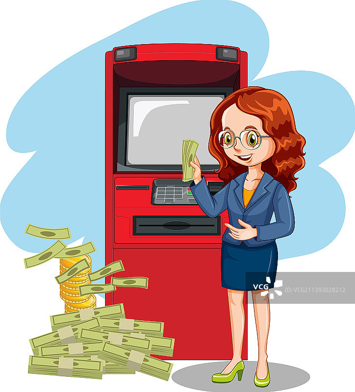 女商人从自动取款机取款图片素材