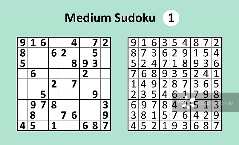 中等复杂度数独游戏（含答案）图片素材