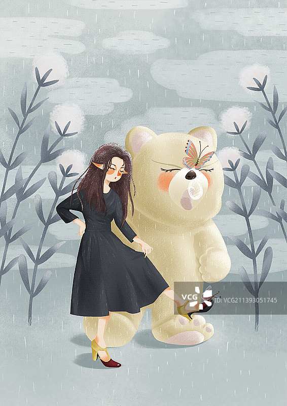 少女人物和泰迪熊图片素材