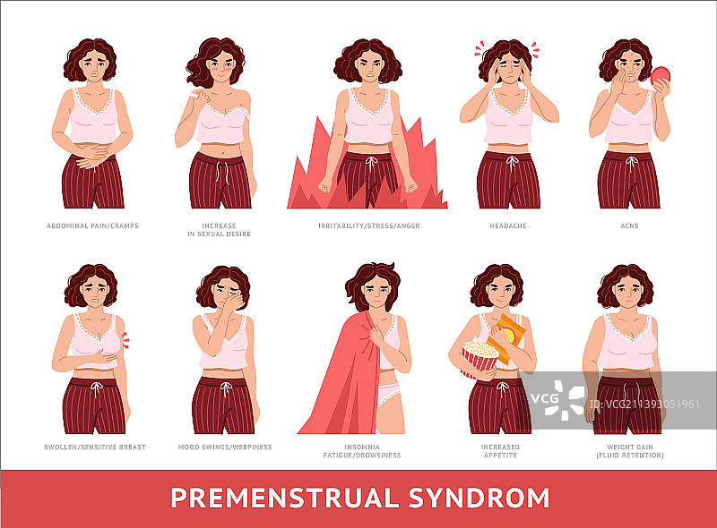 女性遭受月经期问题困扰图片素材