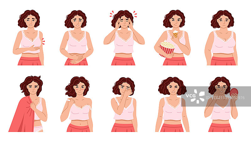 经前综合征症状和月经疼痛头痛图片素材