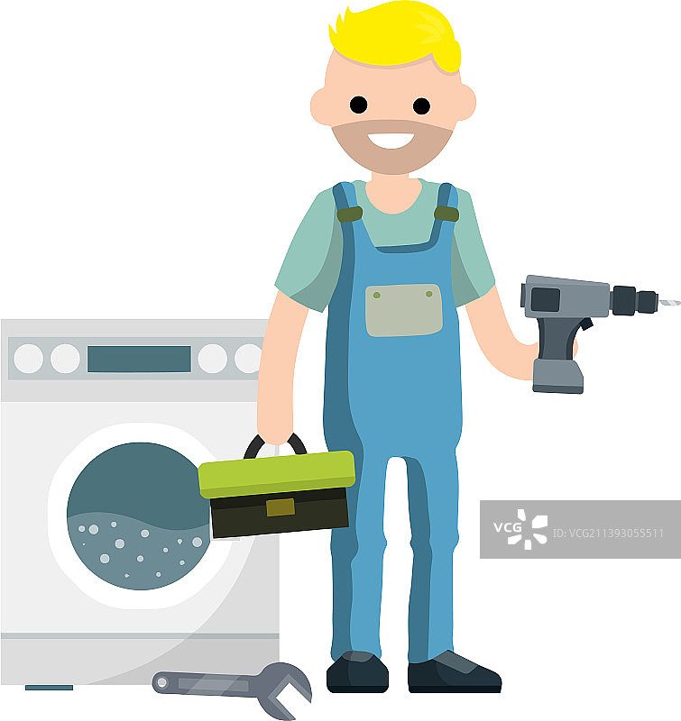 水管工修理洗衣机图片素材