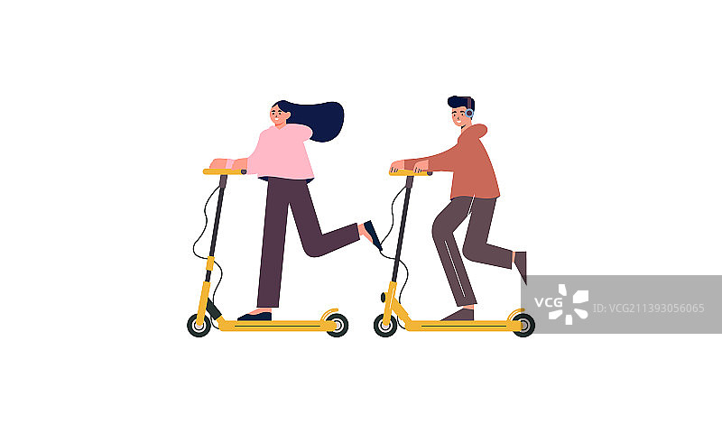 人们全速骑电动滑板车图片素材