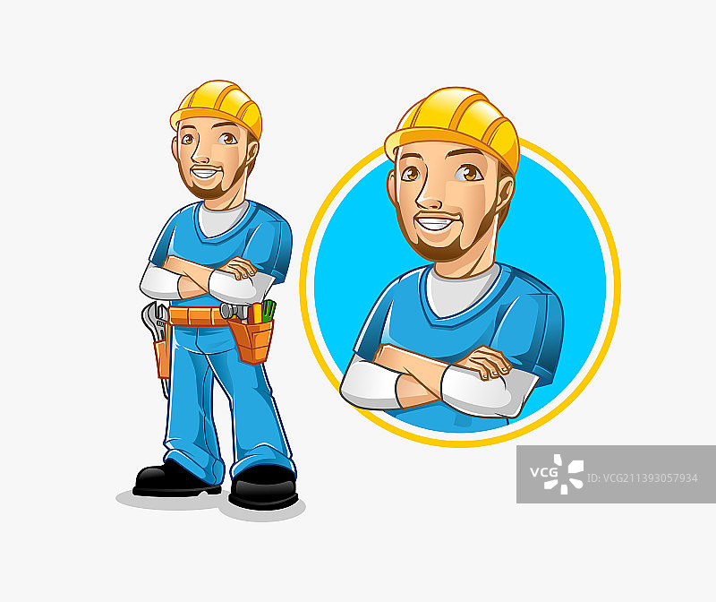 腰带上带有装备的男人工人图片素材