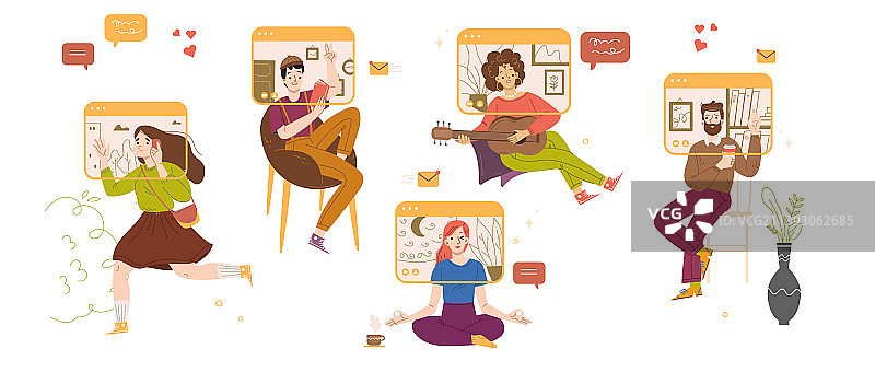 人们在电脑上进行视频聊天虚拟在线会议图片素材