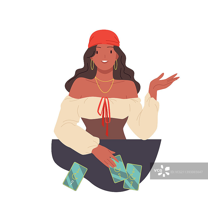 吉普赛女人正在阅读塔罗牌图片素材