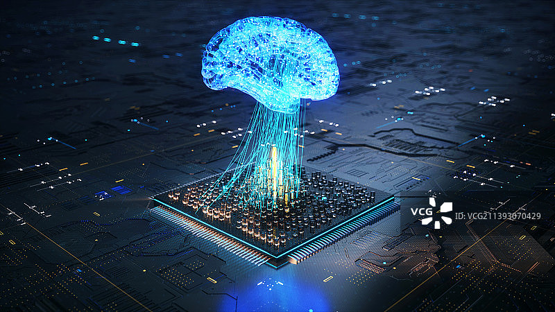 AI人工智能科技芯片集成电路三维渲染图图片素材