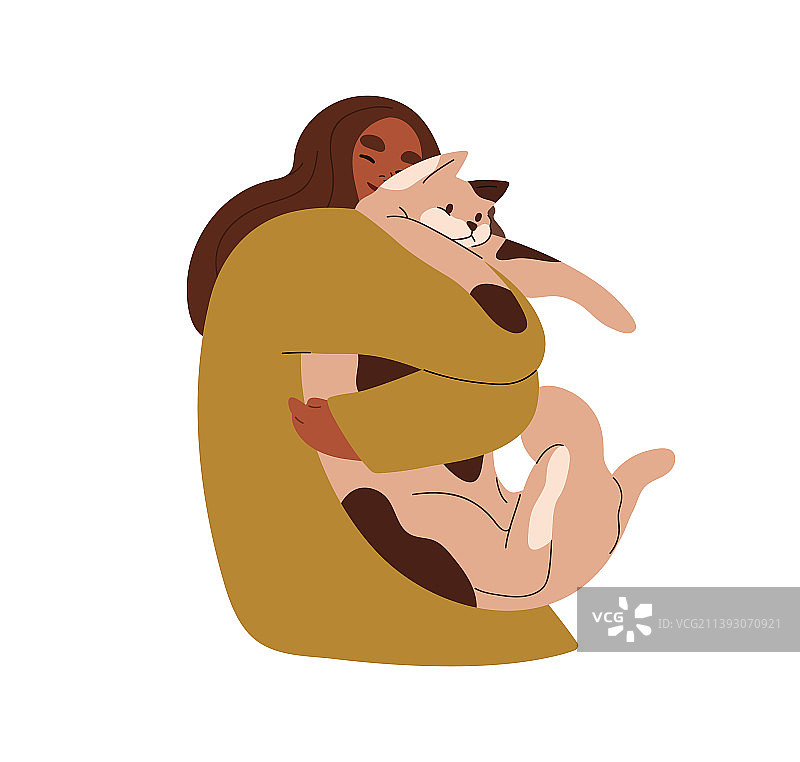 快乐的女人抱着可爱的猫宠物图片素材