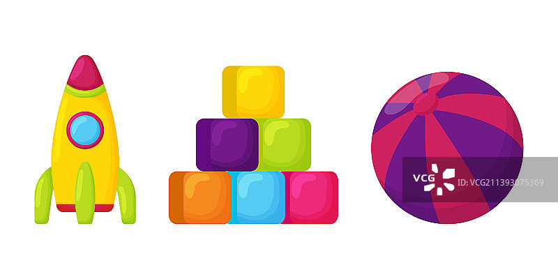 彩色儿童积木火箭和球图片素材