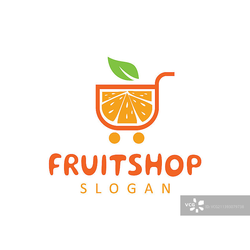 橙色购物手推车水果店logo设计图片素材