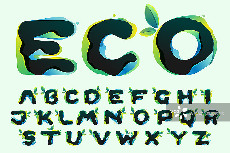 全息图中带有绿叶的生态字母图片素材