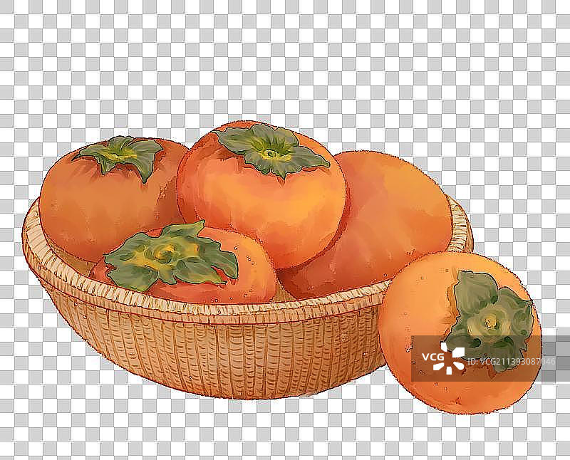 手绘水彩一筐红彤彤的柿子图片素材