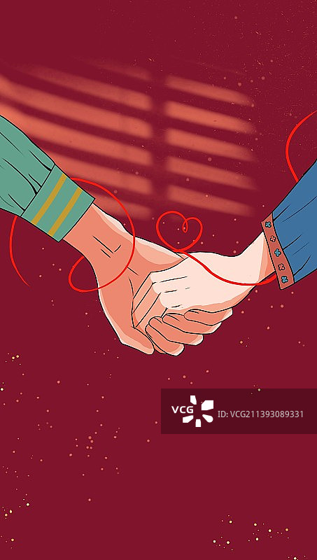 男人和女人红绳缠绕手牵手插画图片素材