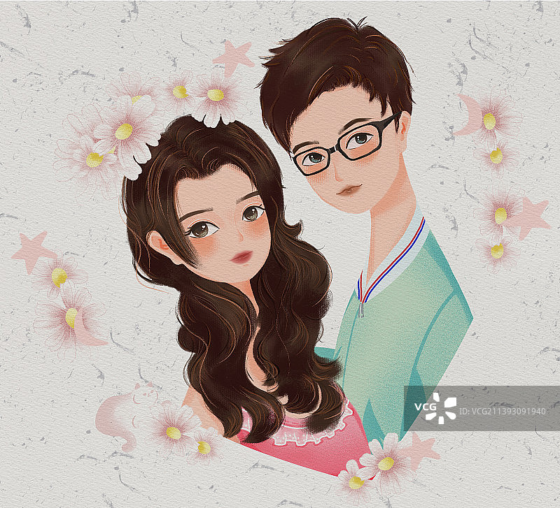 扁平风浪漫情侣头像图片素材