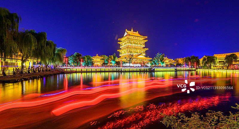 天下第一庄，山东省枣庄市5A级景区台儿庄古城，位于京杭大运河的中心点图片素材