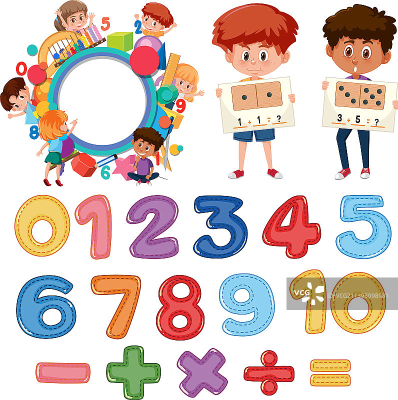 数字0到9和数学符号计数图片素材