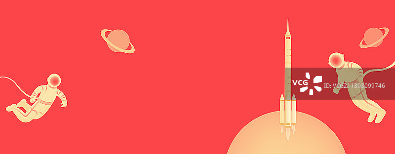 红金航天火箭发射宇航员月球视觉插画，中国航天日，航天成就庆典庆祝新年春节中秋节插画图片素材