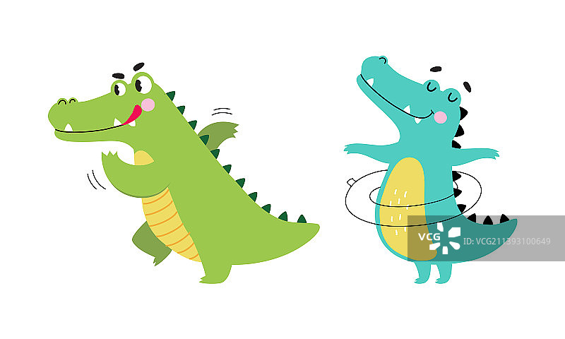 各种可爱的友善绿色鳄鱼图片素材