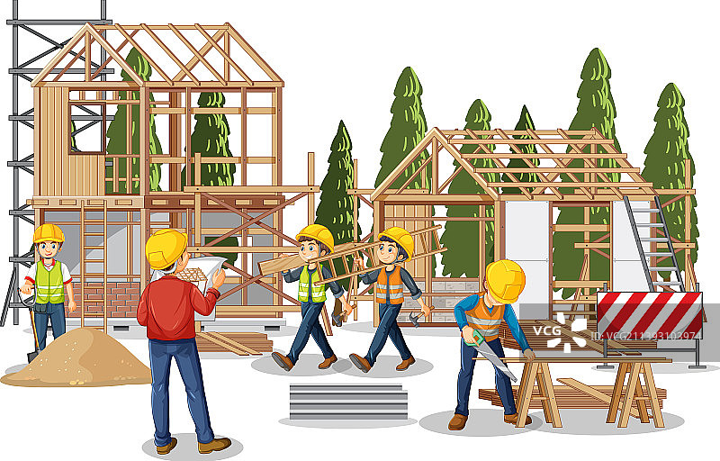 独立建筑工地带工人图片素材