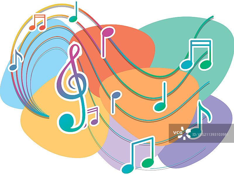 白色背景上的彩色音乐符号图片素材