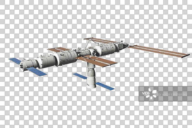 中国问天试验舱机械臂转换位置与天和核心舱对接图片素材