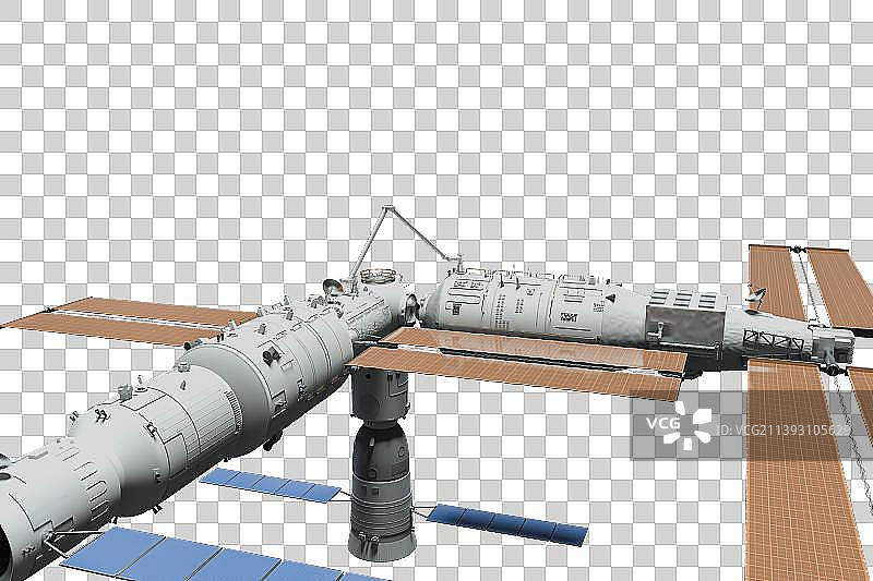 中国问天试验舱机械臂转换位置与天和核心舱对接图片素材