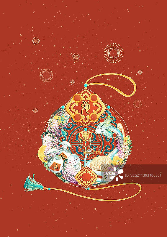 十二生肖国风封面插画巳蛇图片素材