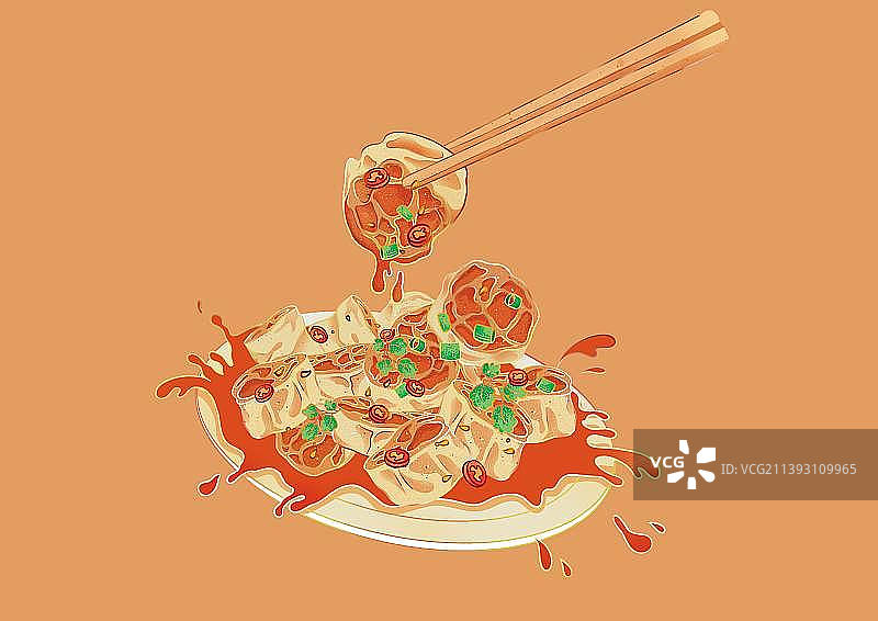 麻酱面藕 国潮美食插画图片素材