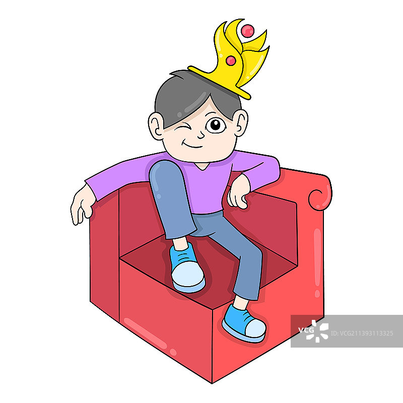 王子坐在沙发上，身穿金色服装图片素材