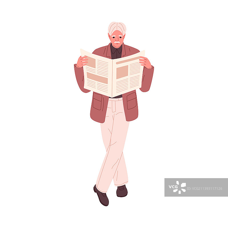 手持报纸阅读的年长老人图片素材