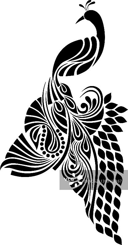 单色风格孔雀纹身设计图片素材