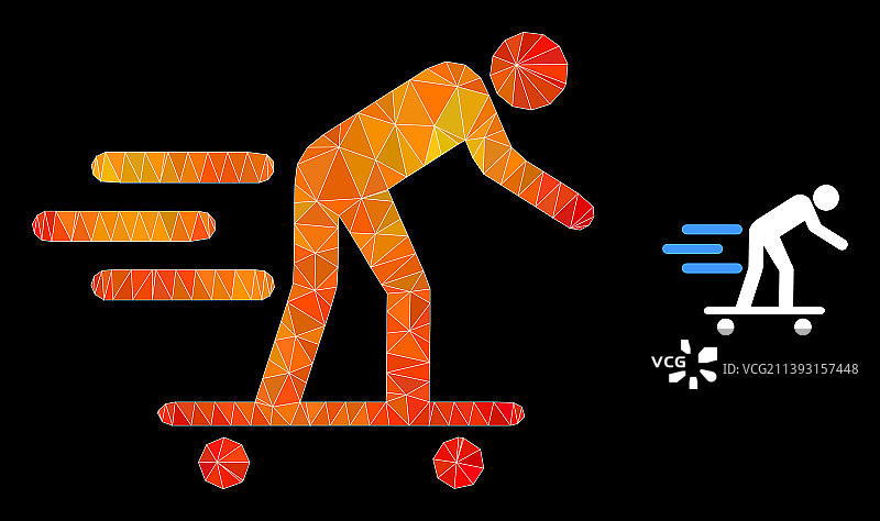 橙色多边形滑板人图标图片素材