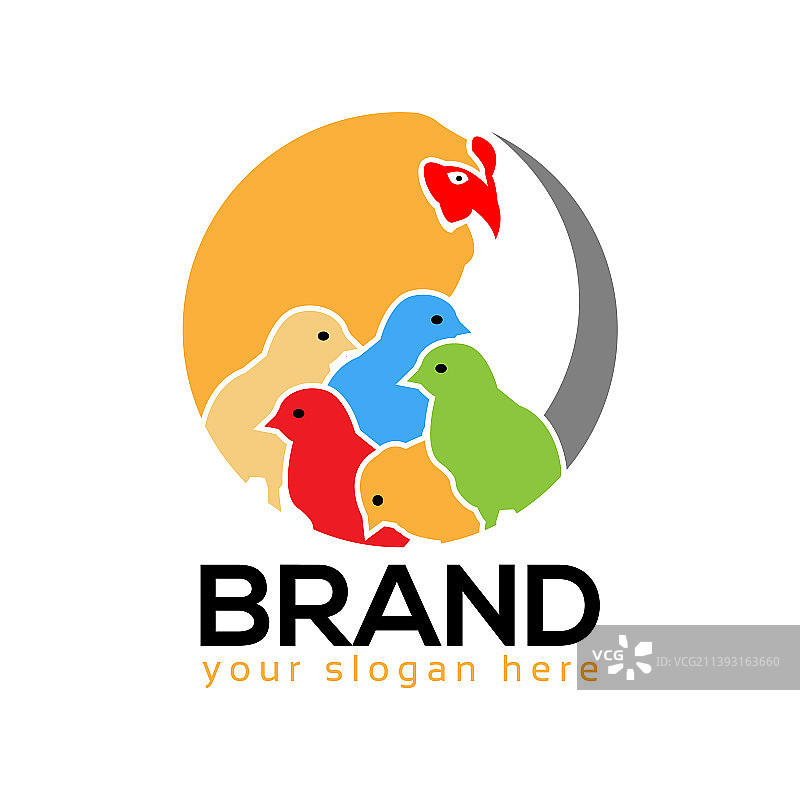 母鸡和小鸡扁平风logo设计图片素材