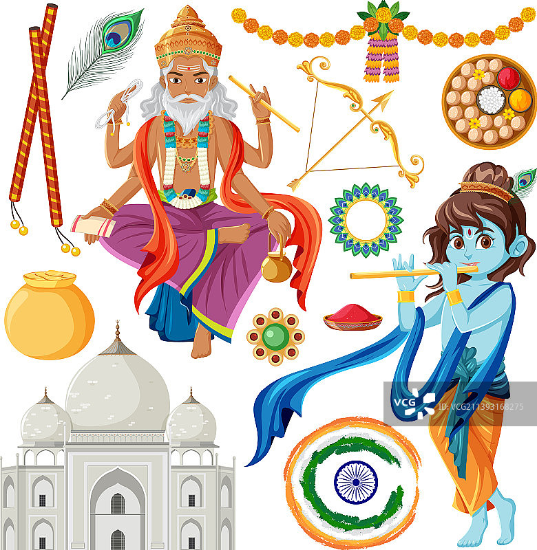 印度文化物品和符号套装图片素材