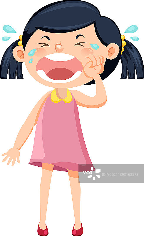 穿着粉色连衣裙哭泣的女孩卡通人物图片素材