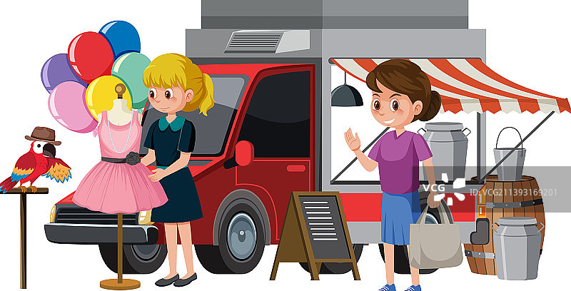 人们在庭院旧货出售时购买衣服图片素材