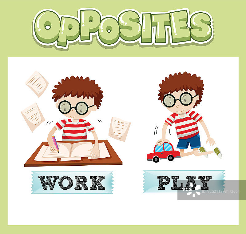 儿童英语反义词图片素材