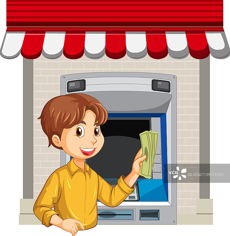 男子从ATM机取款图片素材