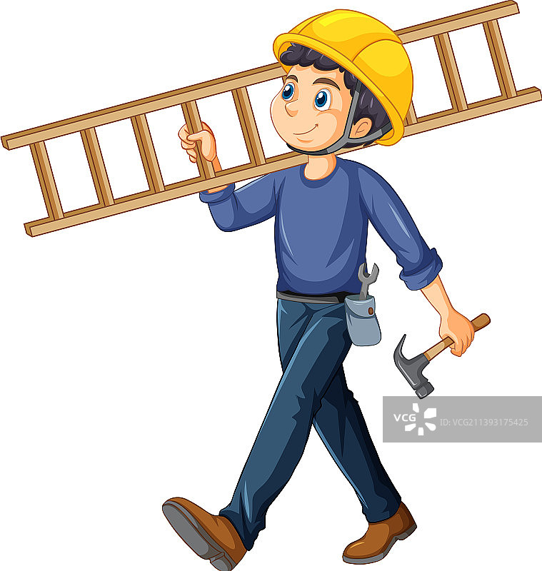 手持梯子的建筑工人图片素材