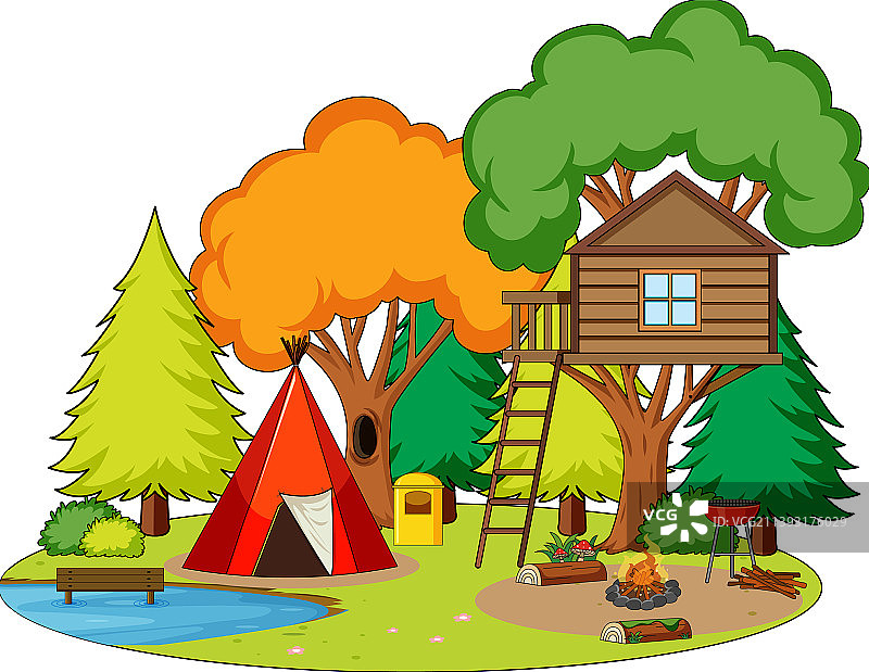 带帐篷和篝火的露营场景图片素材