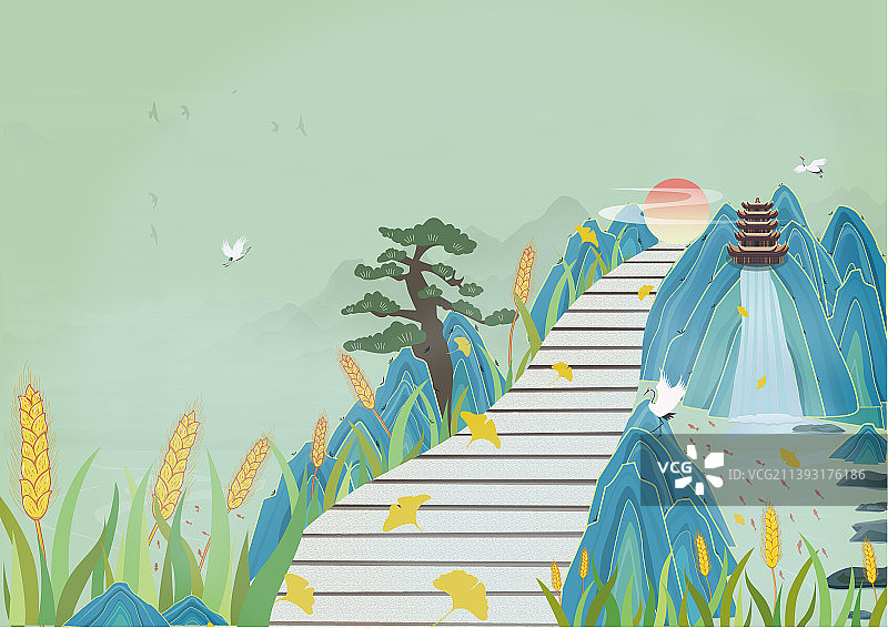 国风山河黄鹤楼松树图片素材