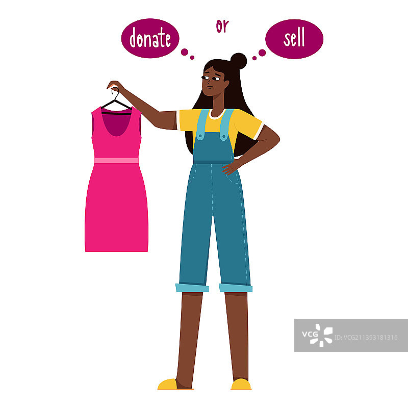 一位年轻的黑人女孩拿着一件粉红色的连衣裙图片素材