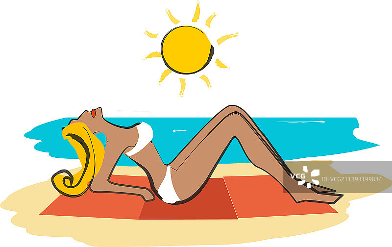 在沙滩上享受日光浴的漂亮女孩图片素材