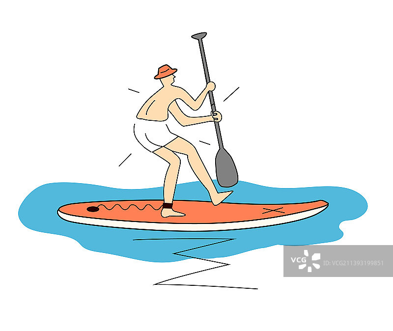卡通初学者在桨板上图片素材